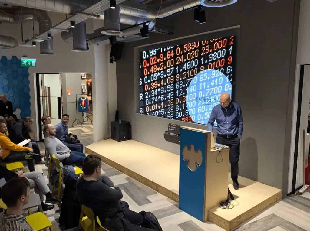 Peter presenting to traders at Barclays