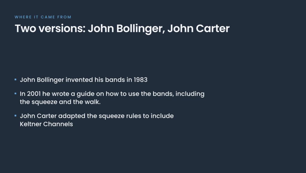 Slide showing the difference between John Bollinger's squeeze and John Carters